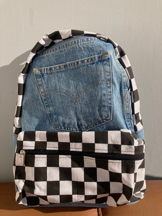 Checkered jeans backpack