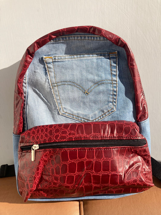 Patterned Jeans Backpack